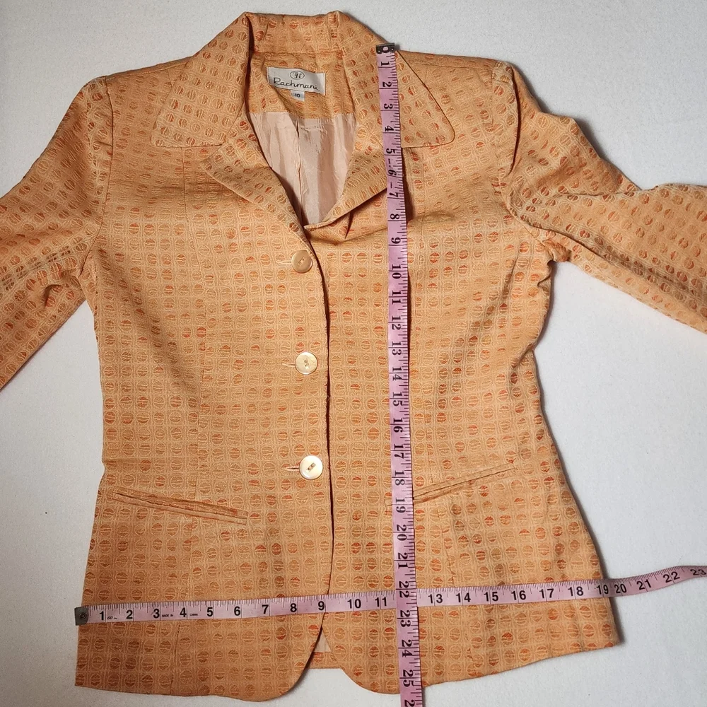 Vintage Cotton Orange Square Print Dress And Jacket Set